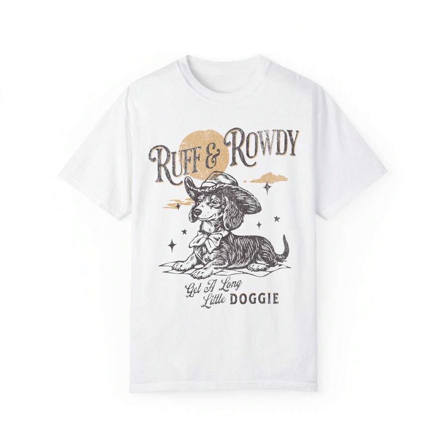 T-shirt de cowboy pour teckel : T-shirt graphique amusant avec un chien teckel - T-shirt pour maman de teckel western - Blanc - Voir 1