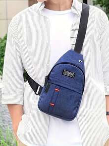 Two Pieces Textured Crossbody Bag, With Multiple Pockets, Adjustable Wide Strap, Largecapacitysingleshoulderbag, Suitable For Both Men And Women - Blue - View 6