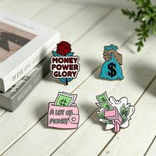 1 Pc Of Retro Street Style Metal Badge With A Theme Of Getting Rich Quickly Suitable For Daily Wear And As A Small Gift For Best Friends To Exchange - Multicolor - View 1