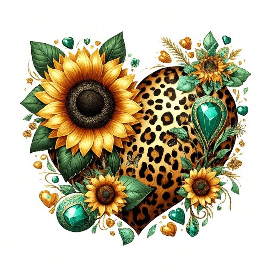 1pc/2pcs/3pcs Sunflower Leopard Print Heart Pattern Heat Transfer Stickers DIY Iron-On Patch For T-Shirt Making, Pillow Decoration - Multi-Color Durable Washable Plastic Stickers, Suitable For Backpack, Cushion, Pants, Sofa Cover, High-Quality Anti-Fading T-Shirt Printing - Multicolor - View 1