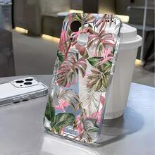 1件太空粉綠熱帶植物極簡個性化TPU防震全包手機殼，適用於Apple 17 16 15 14 13 12 11 Pro Max Air及系列 - 彩色 - 查看 4