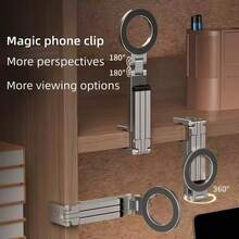 1 pezzo Supporto pieghevole da tavolo per telefono, supporto multifunzione portatile per viaggio, auto, aereo, treno, con molletta, supporto magnetico in lega per telefono da tavolo, pieghevole portatile multifunzione per live streaming - Multicolore - Visualizzare 10