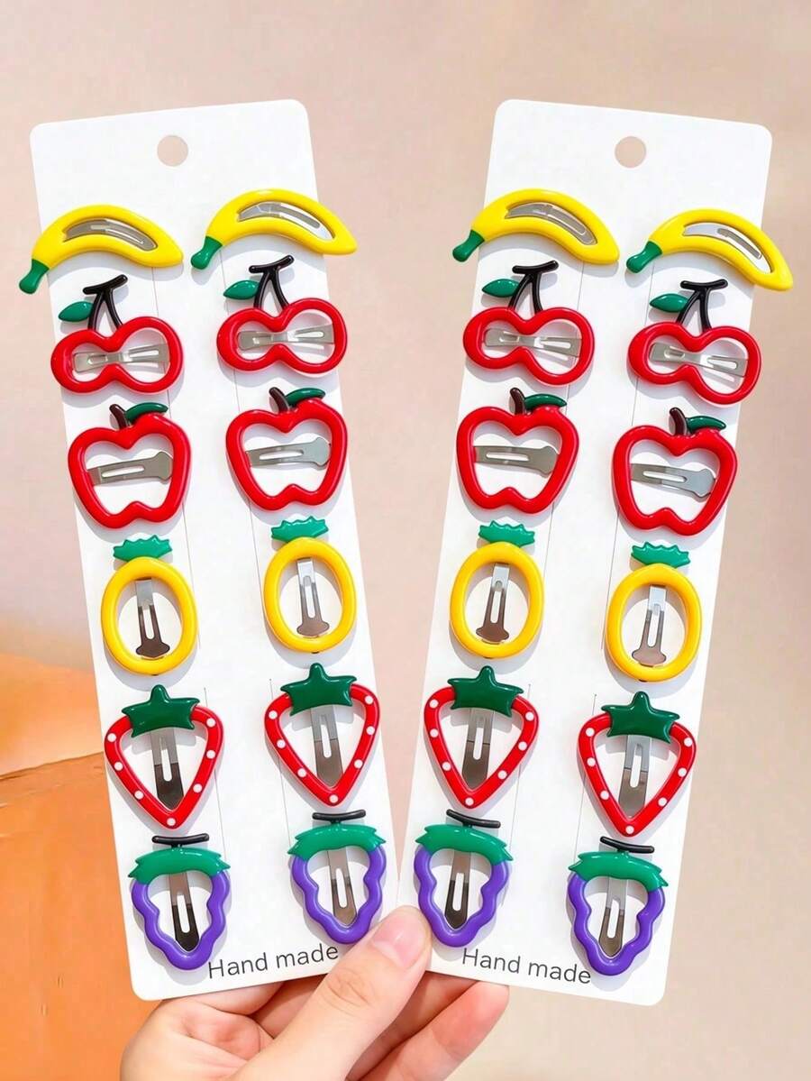 12pcs Cute Colorful Fruit-Shaped Hair Clips, Including Multiple Fruit-Themed Colors, Perfect Back To School Gift - Multicolor - View 1