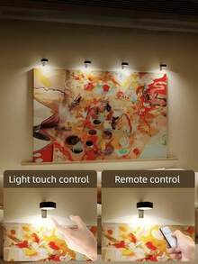 3pcs LED Battery Powered Magnetic Mount Picture Lights, Wireless Remote Control Home Wall Decor Art Display Lights - Black - View 7