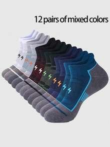 1/6/12 Pairs Men's Mesh Sports Socks With Lightning Pattern - Multicolor - View 9