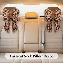 2 Pack Bow Car Headrest Pillow Comfortable Soft Plush Head Rest Cushion, Neck Pillow For Driving Office Use And Car Interior Decoration - Leopard - View 3