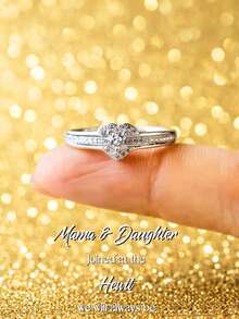 925 Silver Plated Platinum Cubic Zirconia Heart Ring, Hollow Heart Design, Fashionable Luxury Ring, Valentine's Day Gift - White - View 2