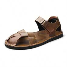 Summer New Roman Casual Men's Shoes Sandals Hand-Sewn Hook And Loop Flat Shoes Headband Shoes - Brown - View 3