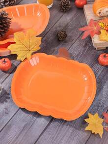 10pcs Disposable Paper Plate, Cute Pumpkin Design Dinner Plate For Halloween Thanksgiving Christmas Party Disposable Tableware, Trick Or Treating - View 5