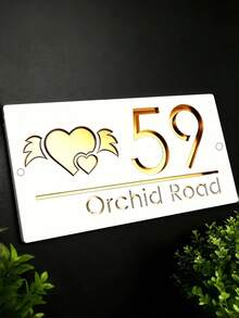 Custom Hollow Acrylic Winged Heart House Number Plaque, 2D Flat Base With Recessed 3D Layered Design, Exclusive Personalized Address Sign. Weatherproof For Indoor & Outdoor Use, Delicate Decorative Housewarming Gift For Home Entryway Marking. - Multicolor - View 2