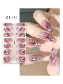 Coral Pink No-Bake Gel Nail Stickers, Waterproof Nail Film, Solid Color, Neon Green, Gradient Full Cover - 紅木色 - 查看 7