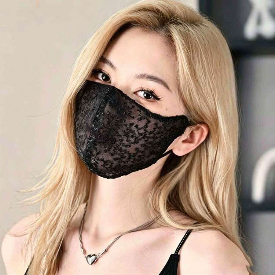 1pc Women's Embroidered Mesh Decorative Face Mask, Breathable Lace Washable Face Mask, Shaping Face Mask, Breathable, Washable, Lightweight, Provides Sun Protection, Suitable For Various Outfits - Multicolor - View 1