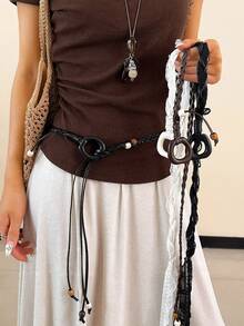1 pieza Cinturón delgado de estilo bohemio para mujer, adecuado para compras, viajes, citas, se puede combinar con jeans y vestidos - Multicolor - Ver 1