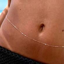 1pc Fashion Minimalist Flat Metal Chain Belly Chain | Bikini Jewelry | Waist Chain | Exquisite Body Chain - Multicolor - View 8