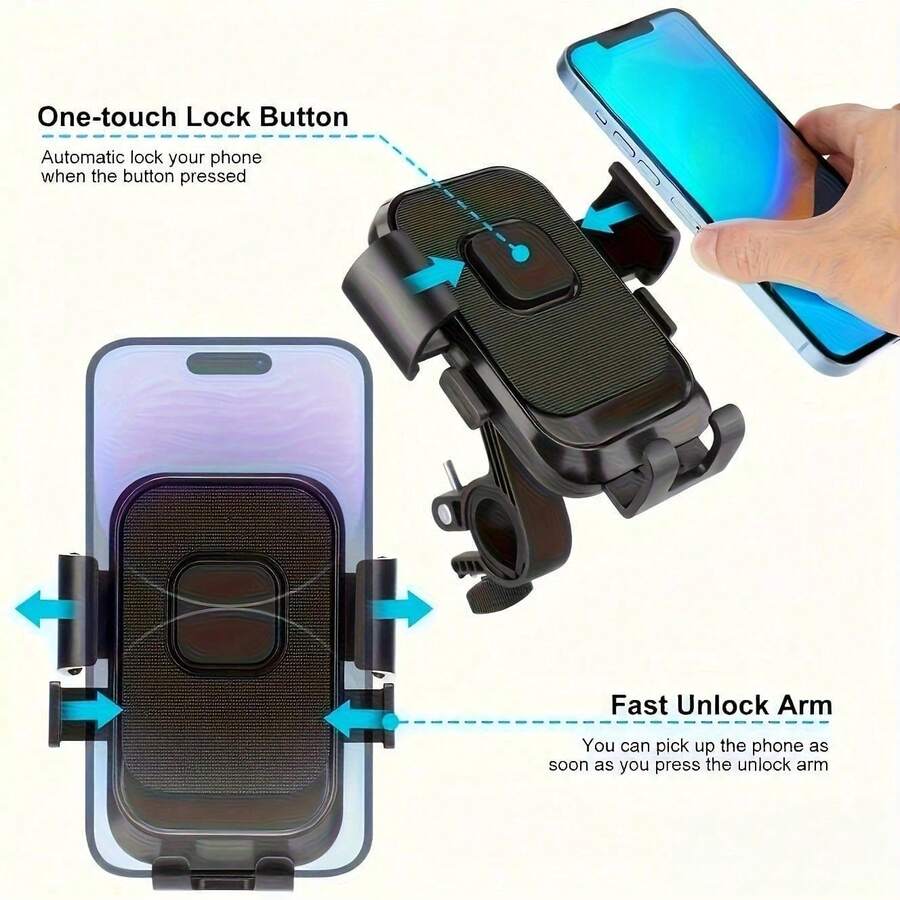 1-Second Lock Shockproof Phone Holder, 360° Adjustable, Tool-Free Quick Install, 1-Second Detach, Handlebar/Mirror Mount Options, Universal Navigation Mount For Electric Bike/Motorcycle/Bicycle/Scooter - Multicolor - View 1
