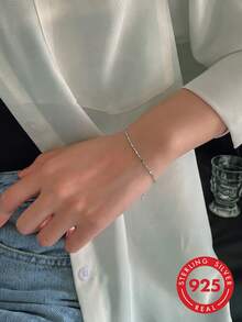 1pc S925 Sterling Silver Korean Ins Minimalist Geometric Square Patchwork Thin Bracelet, Fashionable Harajuku Style Artistic Simple Elegant Elegant Cool Versatile Stackable Hand Jewelry, Daily Low-Key Niche Exquisite Gift - Cube - View 8