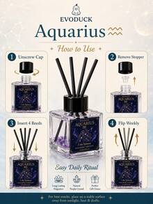 EVODUCK 1pc Smokeless Long Lasting Aquarius Zodiac Crystal Reed Diffuser 50ml, Ozone Lavender Fragrance Oil With Purple Crystal & 4 Fiber Reed Sticks, Flameless Scented Oil Diffuser For Bedroom Bathroom Small Room, Air Sign Birthday Gift, Aesthetic Decor - Mixed Fragrance - View 9