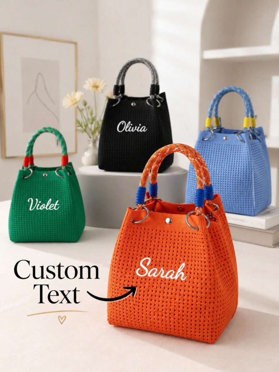 Personalized Name Tote Bag, Custom Printed Women's Handle Bag, Fashionable Shoulder Bag, Travel Shopping Beach Bag Gift - Multicolor - View 1