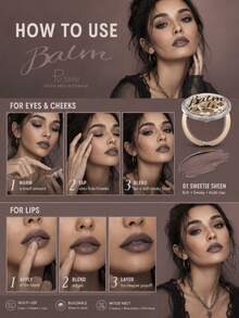 Pudaier 12-Shade 4-in-1 Multi-Use Makeup Balm, Tinted Lip Balm, Cream Blush, Eyeshadow & Contour Balm, Sangat Berpigmen, Dapat Dibangun, Mudah Dibaurkan, Tahan Air, Tahan Keringat, Tahan Lama untuk Riasan Gothic, Musim Gugur/Musim Dingin, Halloween & Pesta Natal - #01 - View 5