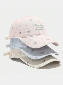 Korean Style Personalized Floral Embroidered Baseball Cap, Unisex Fashion Letter Baseball Cap, Spring Summer Casual Sun Protection Curved Brim Cap - Multicolor - View 3