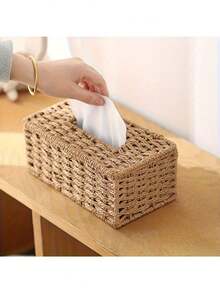 Bohemian Style Hand-Woven Tissue Box, Vintage Desktop Tissue Storage Box, Universal For Home And Office, All-Season Design - Multicolor - View 2