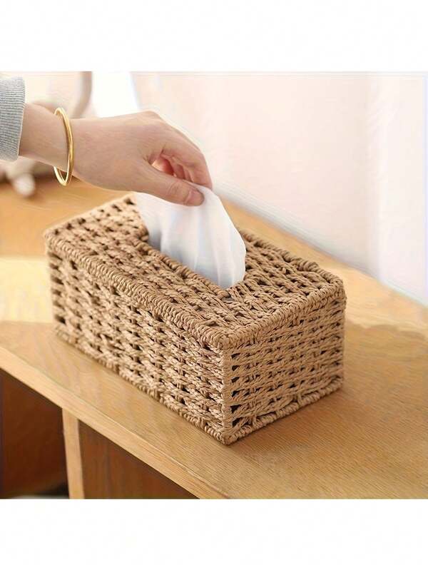 Bohemian Style Hand-Woven Tissue Box, Vintage Desktop Tissue Storage Box, Universal For Home And Office, All-Season Design