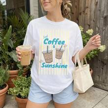 Iced Coffee & Sunshine T-Shirt Iced Coffee T-Shirt Coffee Lover Gift Idea Summer Graphic Tee Summer Vibes T-Shirt Coffee Shirt,Summer Tops,Tops ,Y2k - White - View 1