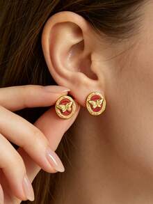 Pendientes de botón con mariposa 3D estilo vintage francés para mujer, diseño de relieve ovalado con borde dorado, múltiples colores disponibles, estilo premium de nicho, accesorio para atuendo de verano - Multicolor - Ver 12