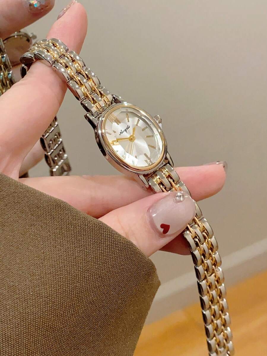 1pc Women's Elegant Gold Bracelet Watch, Compact Durable Fashion Square Display, Charming Gift, Suitable For Daily Wear - Silver and Gold - View 1