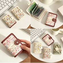 Vintage Oil Painting Floral Card Holder, PU Leather Button Closure, RFID Blocking Multi-Slot Card Wallet, Passport And Document Travel Organizer - Multicolor - View 2