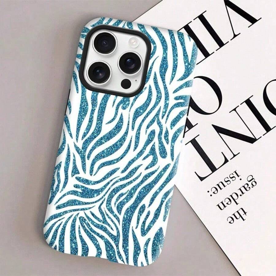 Beige Zebra-Pattern Phone Case - Durable, Shockproof, Waterproof, Glossy Finish, Elegant Abstract Style, Sturdy Protective Case, Suitable For - 白色3 - 查看 1