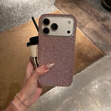 Funda de teléfono de lujo con diamantes completos y brillo, compatible con 17 Pro Max, estilo elegante, estilo coreano - Rosa - Ver 1
