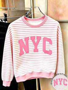 Tween Girl Letter Print Crew Neck Long Sleeve Sweatshirt - Pink - View 1