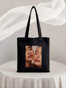 Personalized Women's Shoulder Bag With Customized Photos, Large Capacity Foldable Lightweight Handbag, Versatile Travel Bag, Mother's Day Gift - Black - View 2