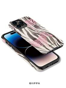 GIIPPA 1件黑白斑馬條紋底色搭配粉色斑馬圖案設計，Phone 17 Pro Max 手機殼，兼容 Phone 16 Pro Max、15 Pro Max、14 Pro Max，韓系高端時尚趣味手機殼，兼容 11/12/13/14/15/16 Pro Max Plus，優雅設計適合男女使用，聖誕節、情人節、復活節、婚禮季和生日送給女友的完美禮物！ - 彩色 - 查看 3