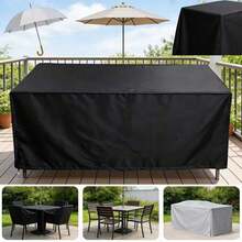 Funda protectora para muebles de patio de tela Oxford 210D de varios tamaños, impermeable, resistente al viento, resistente a los rayos UV, resistente a la nieve, resistente al polvo con diseño de cordón, funda protectora para mesa, silla, sofá de jardín exterior, adecuada para césped, patio trasero, balcón - Negro - Ver 3