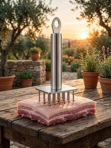 Thickened 304 Stainless Steel Automatic Spring-Back Meat Tenderizer. Meat Softener. Needle Matrix Cuts Meat Fibers Without Flattening The Meat, Locking In Juices; Marinating Efficiency Increased 5 Times, Shortening Cooking Time And Preventing Meat Shrinkage Under Heat. Suitable For Tenderizing And Flavoring Pre-Treatment Of Beef Steak, Pork Chop, Chicken Breast And Other Meats - Multicolor - View 9