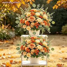 34pcs Artificial Autumn Warm Orange Flower Bouquet | Rose + Daisy + Apple Leaf Mixed Arrangement-No Maintenance, Indoor/Outdoor Shrub Decoration, Wedding, Thanksgiving, Harvest Festival, Housewarming Party, Anniversary And Other Autumn/Winter Holiday Centerpiece - Multicolor - View 4
