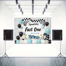 2D Flat, 1pc Background Banner, Racing Elements With " Fast One" Pattern, Party Decoration, Suitable For Indoor And Outdoor Racing Theme Celebrations, Photography Backdrop Selfie Wall Decor - View 6