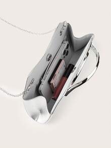 AIBBYDAR Women's Handbag Evening Bag Small Square Bag Makeup Bag Wallet Solid Color Fashion Elegant Shiny Handle Wedding Season Evening Gown Matching Handbag Detachable Shoulder Strap Ball Party Gathering - Silver - View 8