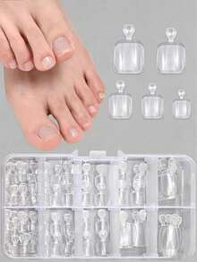 120pcs Solid Color Transparent Short Press-On Toenails, Nail Art Supplies - Clear - View 2