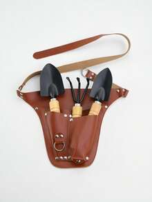 Outdoor Garden Tool Storage Bag, 3 PiecesGardening Hand Tool Set With Wooden Handle Small Shovel, Soil Rake, Weeding , Thickened Puncture-Resistant Gardening Gloves, Florist Tool Belt, Portable Planting Tool Storage Bag, Wear-Resistant Gardening Tool Storage Bag; Multi-Pocket Quick Access Tool Apron, Lightweight Waist Storage Bag; Suitable For Digging, Weeding - Multicolor - View 4