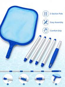 1 Stück Pool-Skimmer-Netz mit Teleskopstange, feinmaschiger Laub-Rechen zum Entfernen von Schmutz, Blättern & Insekten, leichtes Pool-Reinigungsnetz für oberirdische & eingebaute Pools, Spa, Teich, Garten-Sommer-Pool-Wartungsbedarf, schnelle Pool-Reinigung - mehrfarbig - Übersicht 9