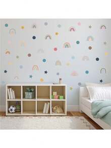 4 Stück Pastell Regenbogen Stern Wandaufkleber Niedlicher Boho-Stil Regenbogen Polka Dot Heimdekoration Aufkleber, einfach anzubringen, keine Rückstände, niedliche Regenbogen-Thema weiche Dekorationsaufkleber - Bohème-Stil - Übersicht 5