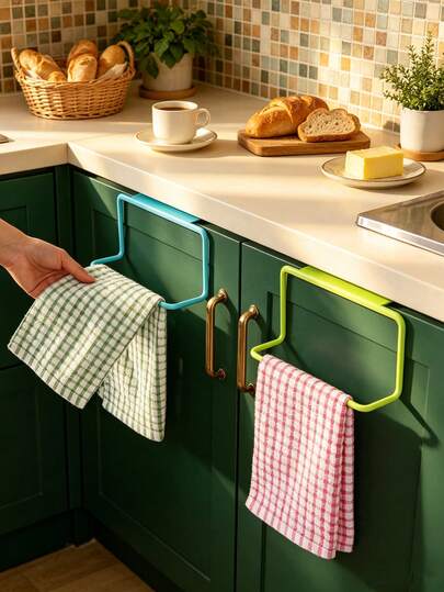10/1pc Minimalist Towel Bar Hanging Hooks Punch Free Rag Organizer For Over Cabinet Door Towel Rack Kitchen Storage Bathroom Organizers Or Kitchen Enthusiasts Over Cabinet Door Towel Rack Kitchen Storage Gadgets