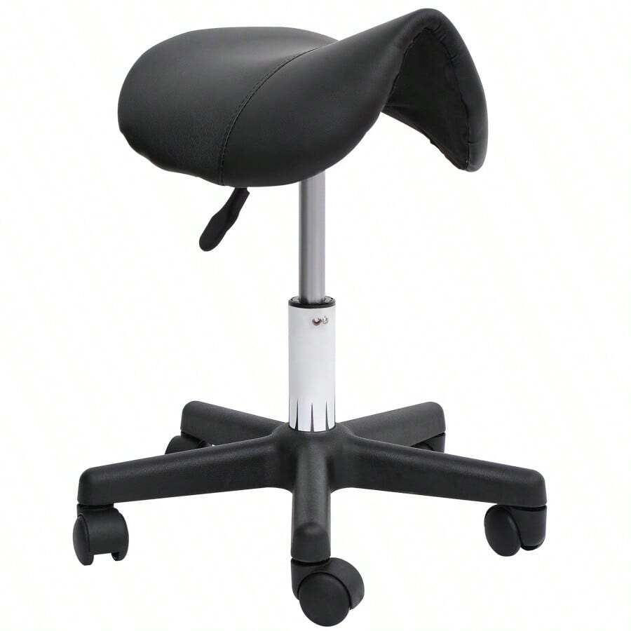 Rolling Saddle Stool, Swivel Salon Chair, Ergonomic Faux Leather Stool, Adjustable Height With Wheels For Spa, Salon, Massage, Office, Black-XY758296 - Multicolor - View 1