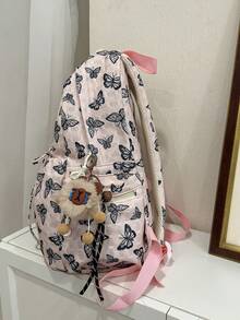 Bolso tote de gran capacidad con cordón y estampado de lazo, monedero desmontable, estilo sobre rojo, regalo para campus y exteriores, sin accesorios - Rosa - Ver 4