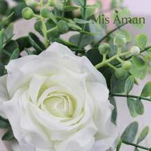 Artificial Plant With Grey Cement Pot, Three-Color Roses, Small And Delicate, Suitable For Decorating Kitchen, Office, Windowsill, Bedroom And Other Spaces, Maintenance-Free - White - View 4