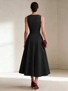 Elegant Casual Daily Commute Office Business Dress - Black - View 4