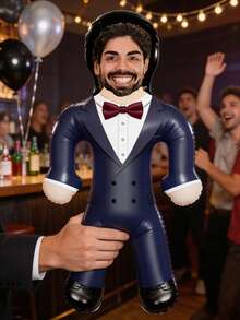 1pc Personalized Groom Inflatable Blow-Up Prop - Customized Photo Bachelor Party Decoration, Humorous Groom Celebration Accessory, Bachelor Night Party Favor - Multicolor - View 5